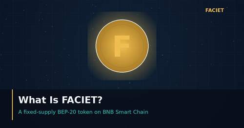 What Is FACIET Token gold coin graphic on dark navy background